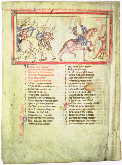 Thomas a Becket departs from King Henry II of England and Louis VII of France, following the breakdown of negotiations at Montmirail and joins the common people, from the Becket Leaves, c.1220-40 by English School